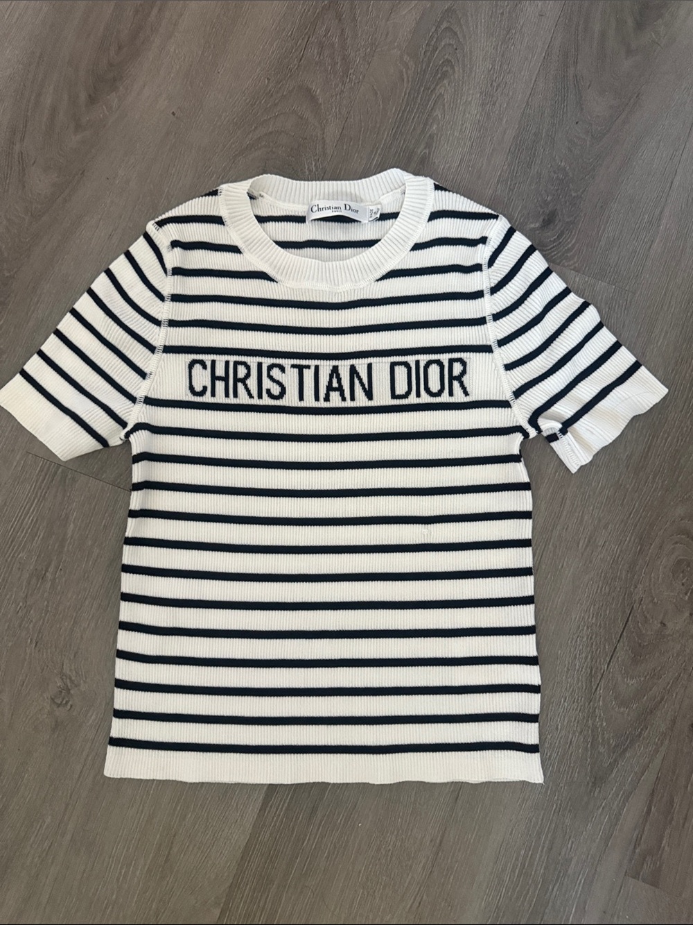 Dior White & Navy Striped Christian Dior Knit Tee